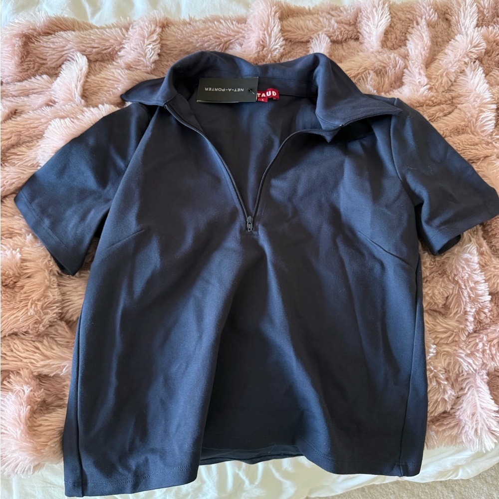 Staud Women’s Cropped Navy Polo Top